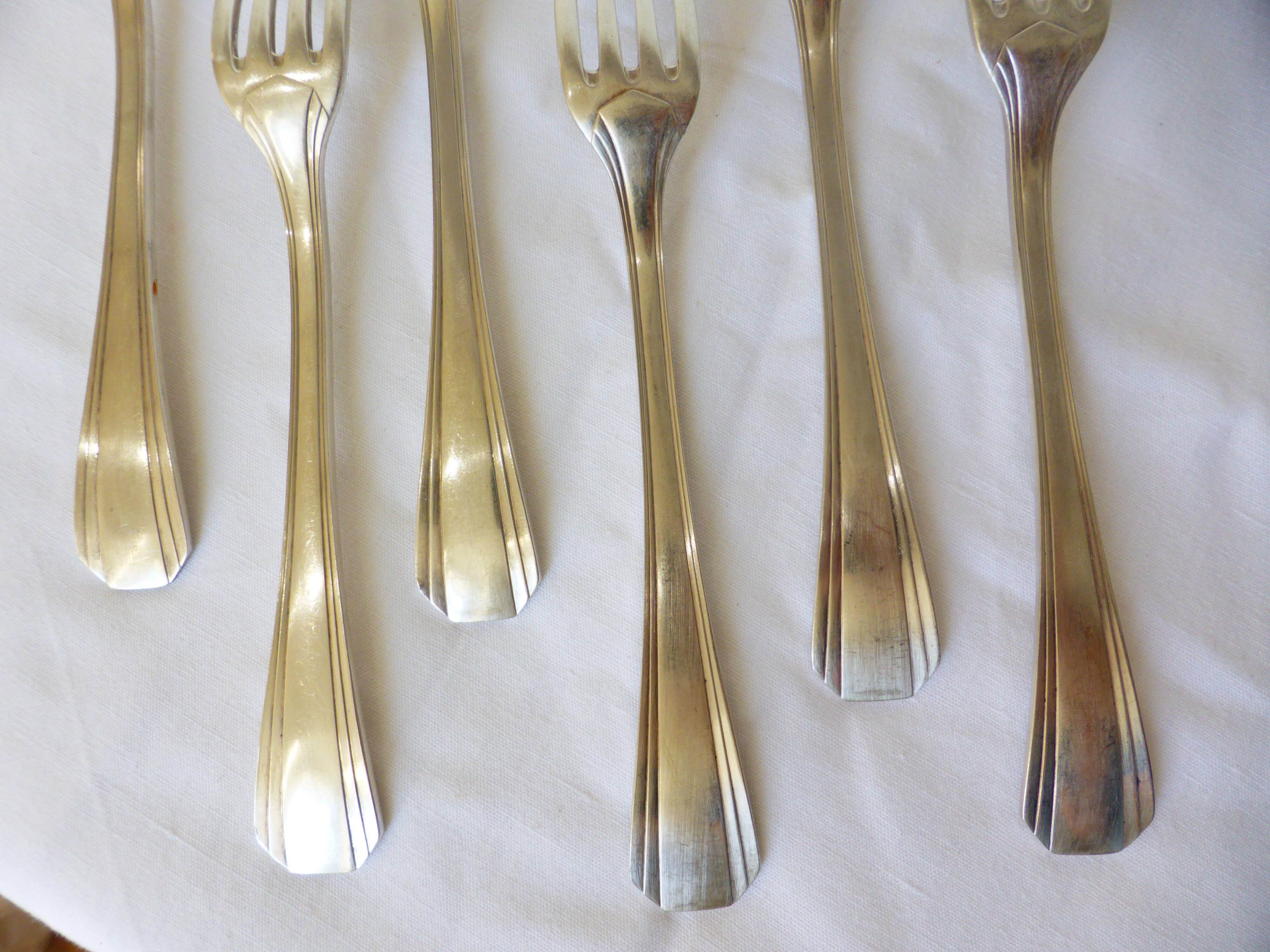 6 Christofle art deco style silver-plated forks