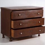 Antique solid pine chest of drawers – European rustic furniture with ceramic handles – circa 1900
