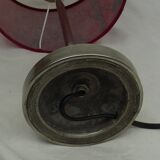 Lampe sur pieds ancienne rouge en laiton nickelé socle plomb