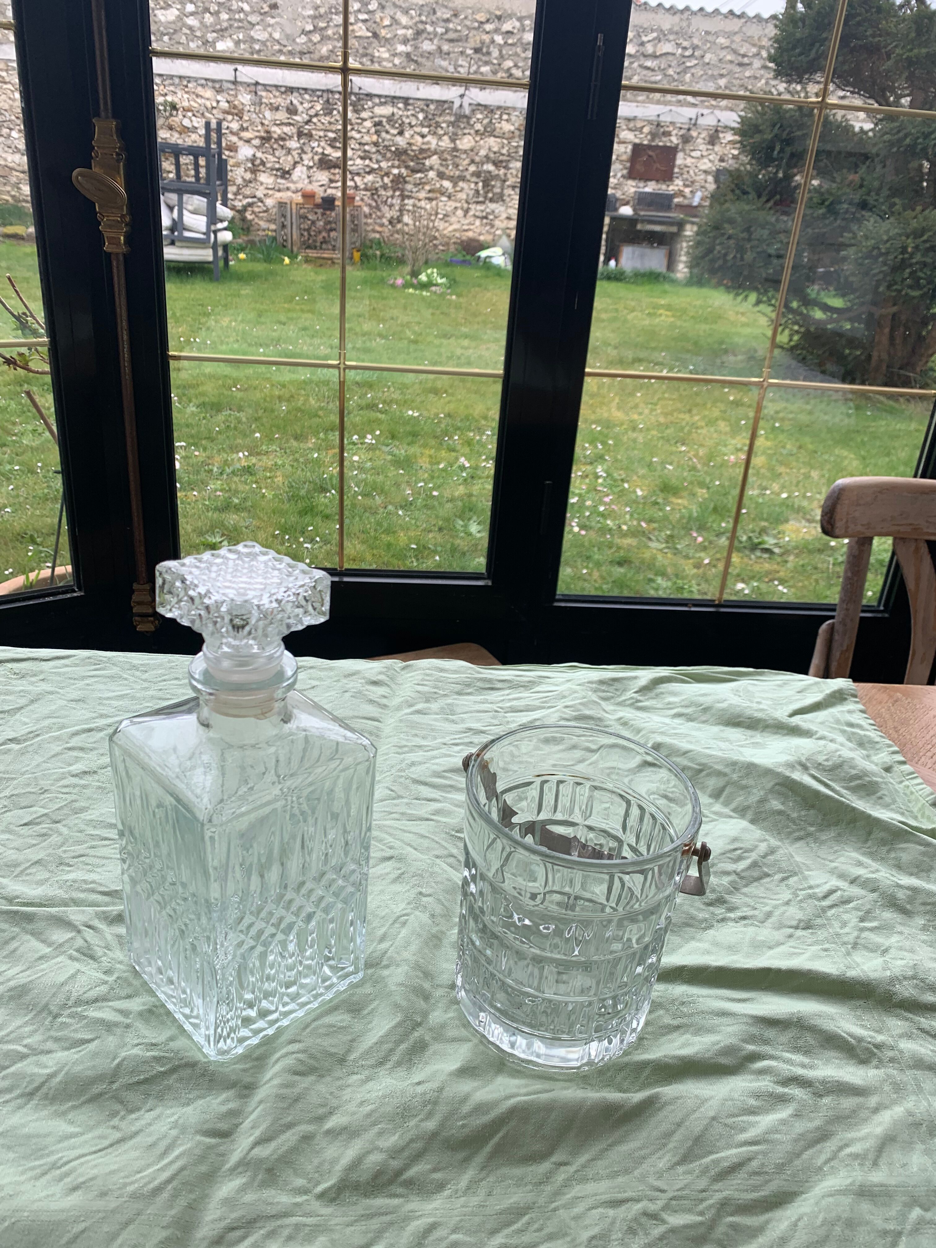 Vintage whiskey decanter and ice bucket