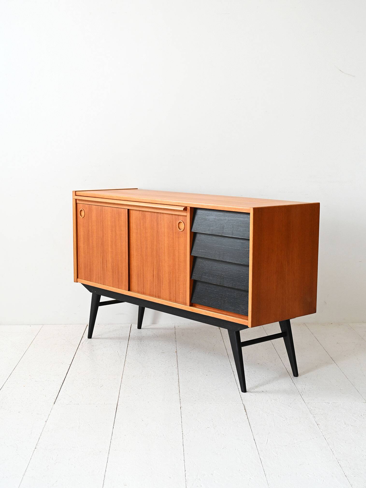 Scandinavian Teak Sideboard with Black Details