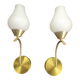 Pair of vintage wall sconces in gilded brass and opaline glass from the 1950s.