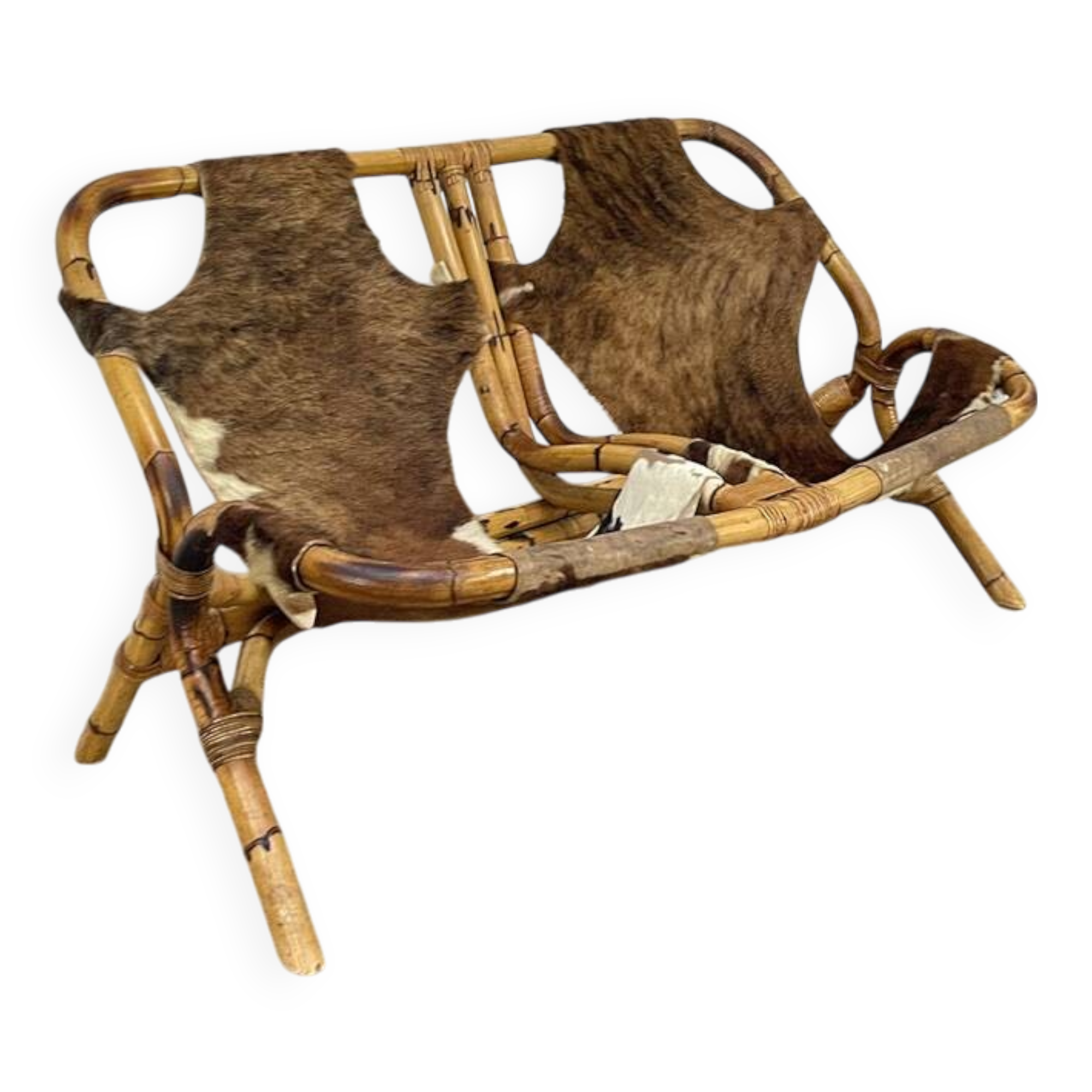 Rattan leather bench 1970