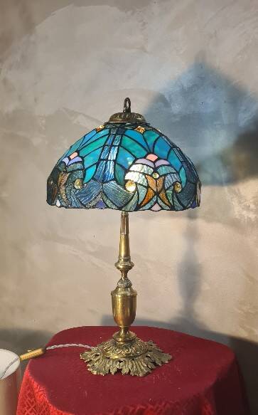 Antique Art Nouveau lamp with genuine bronze base 54x30 glass