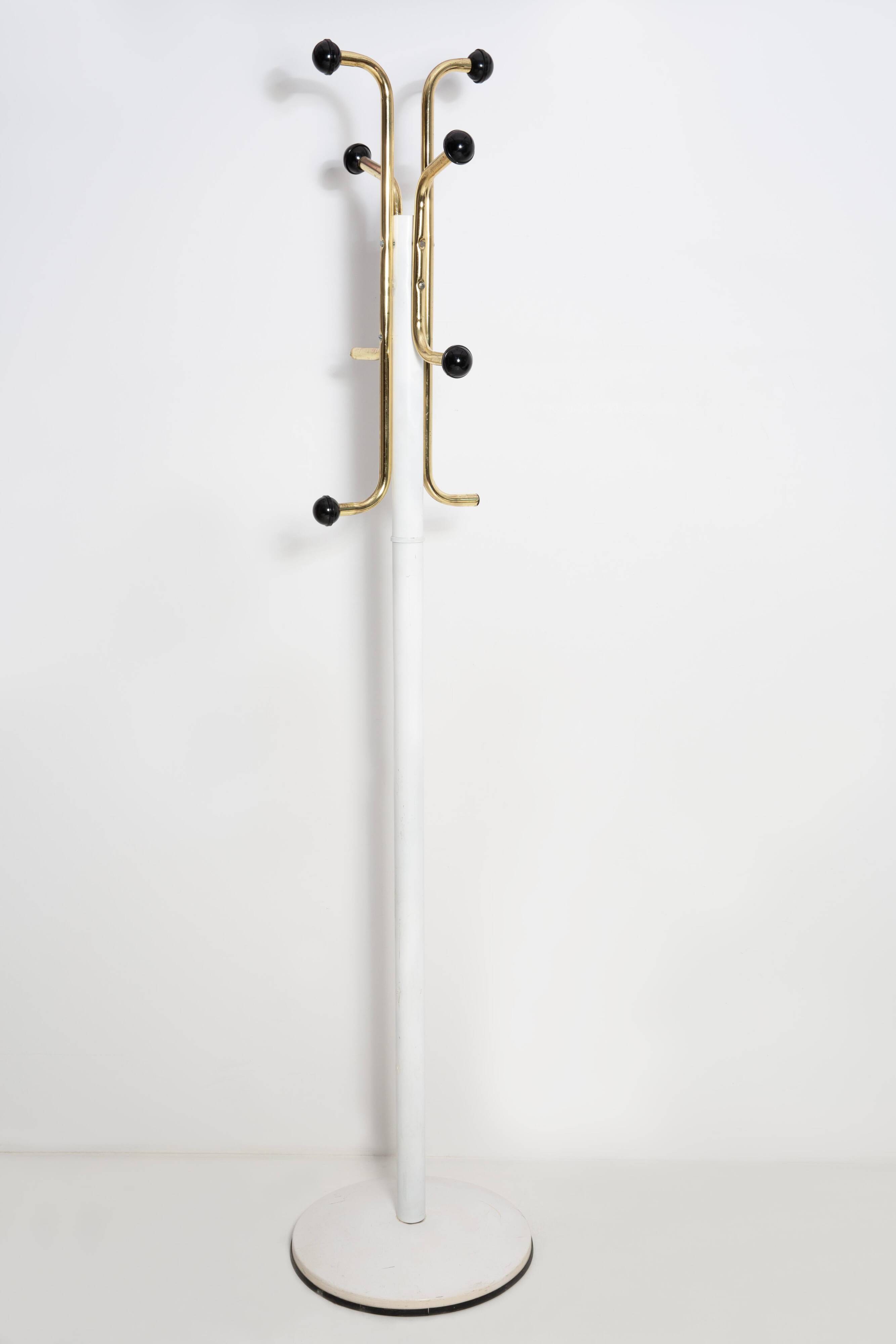 Porte-manteau vintage milieu du siècle blanc et or en métal, Italie, années 1960