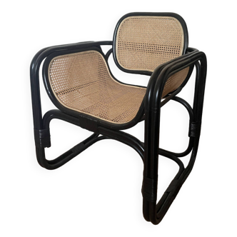 Fauteuil noir cannage et rotin naturel