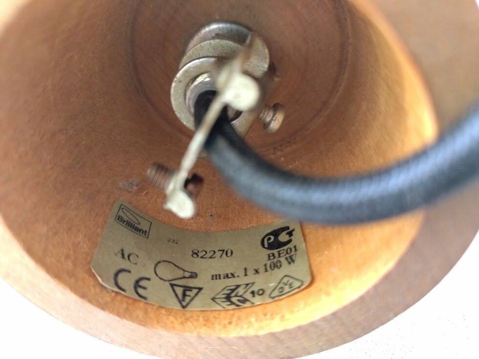Suspension cylindrique en opaline zébré verre et teck vernis