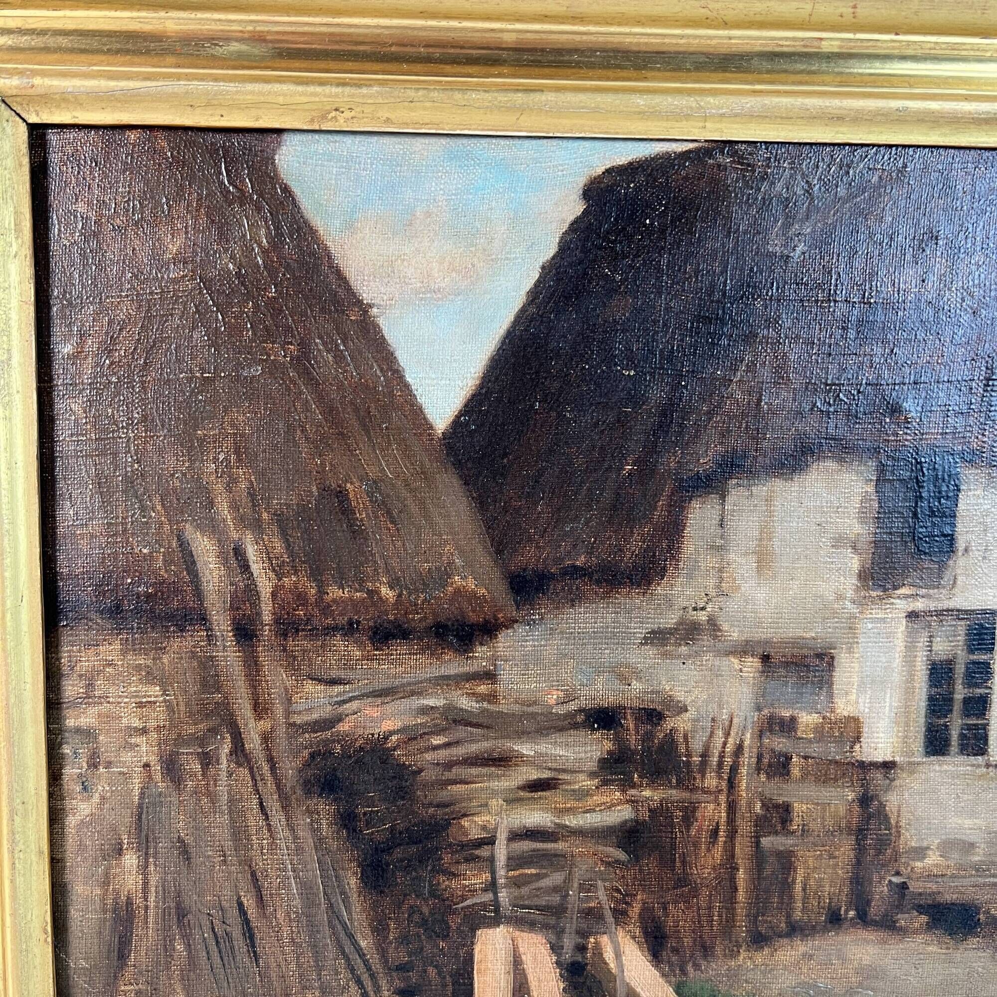 Oil painting on canvas by Adolphe Appian, farm courtyard, Lyon school, 19th century.