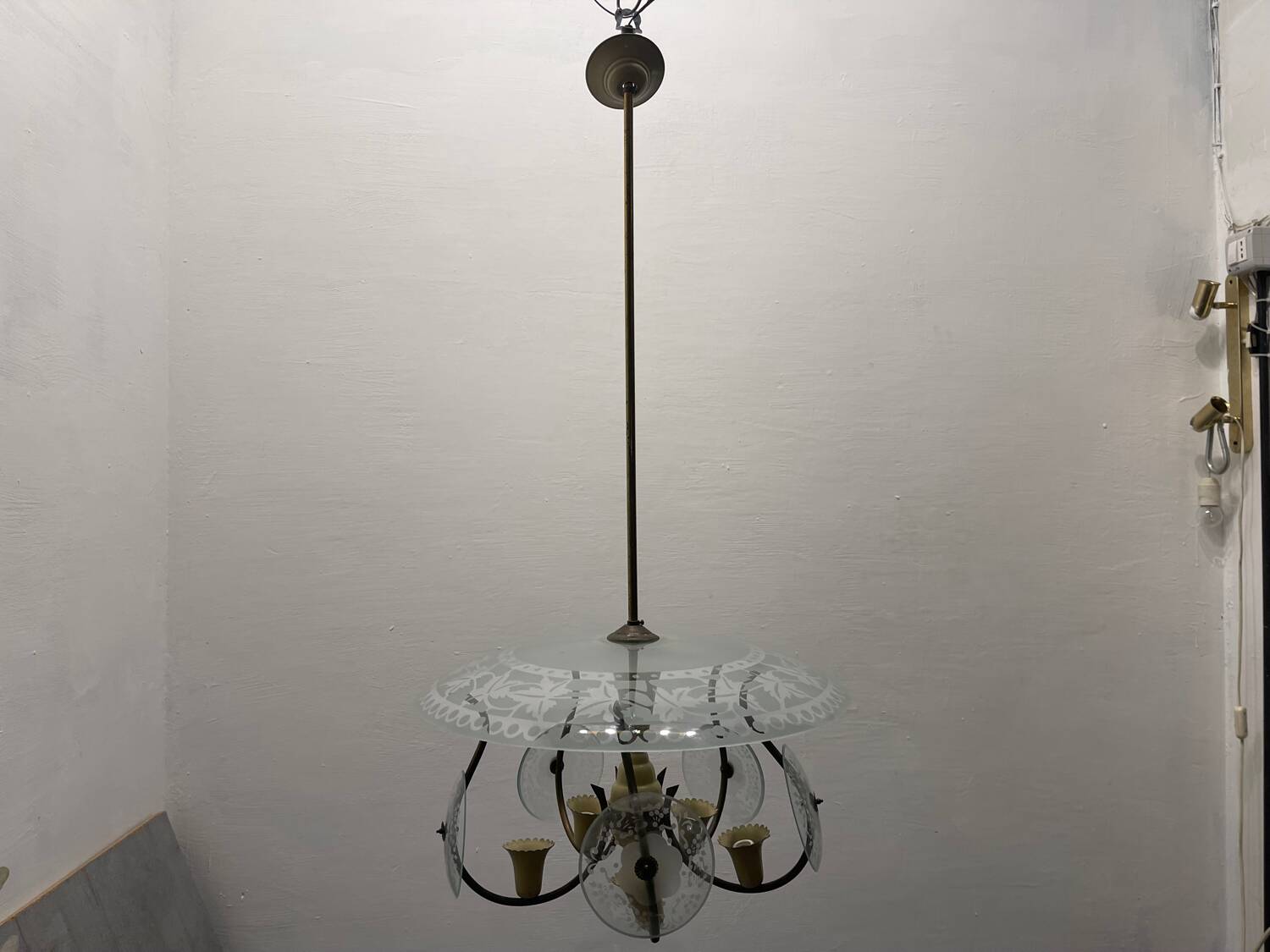 1950’s Etched Glass Light Pendant by Pietro Chiesa