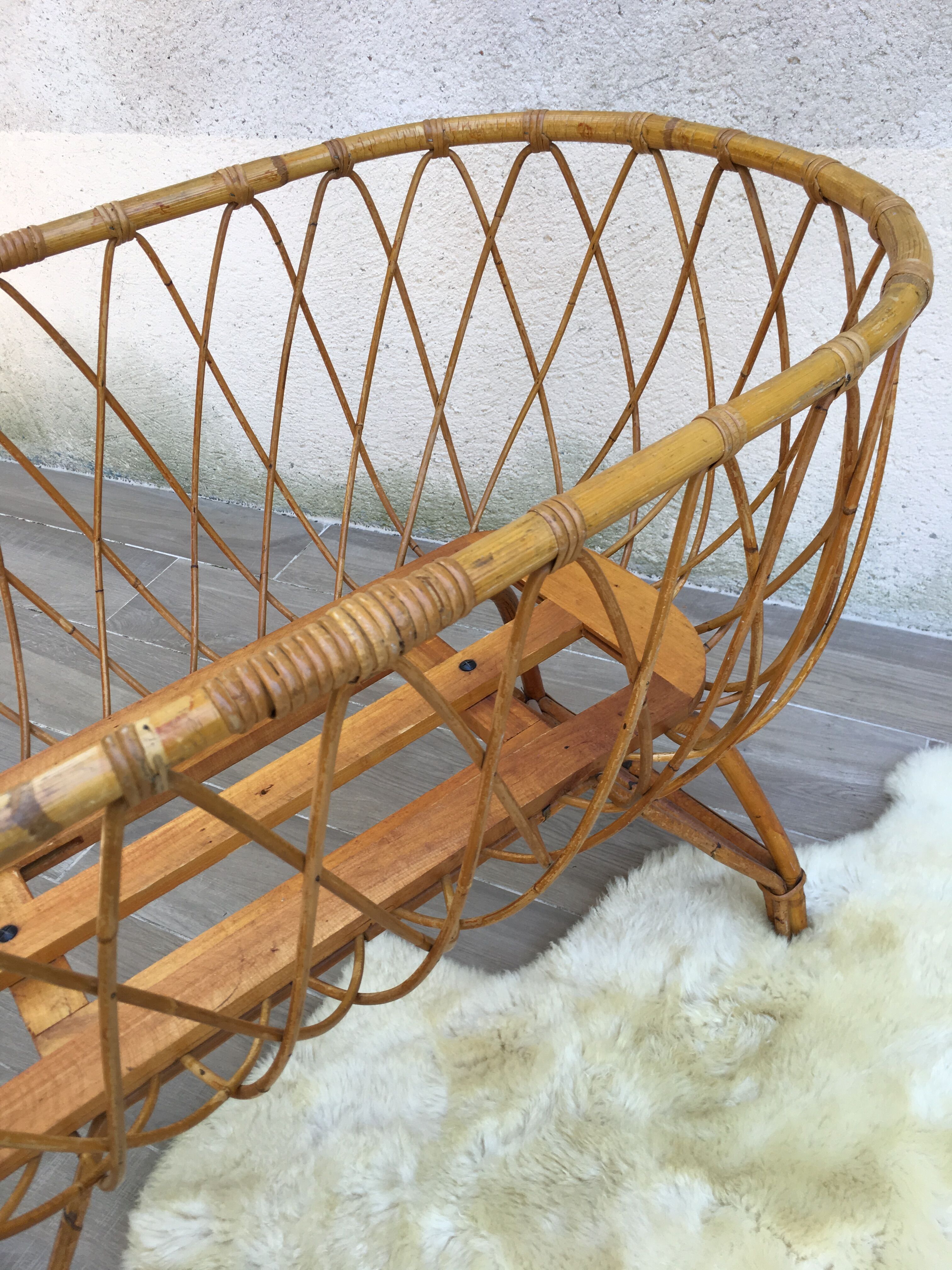 Vintage rattan cradle