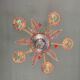 Lustre vénitien en verre de Murano incolore et rouge, 5 bras de lumière, vers 1950