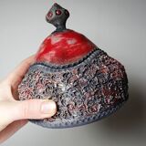 Vintage 2000s red and grey handmade raku jewellery box