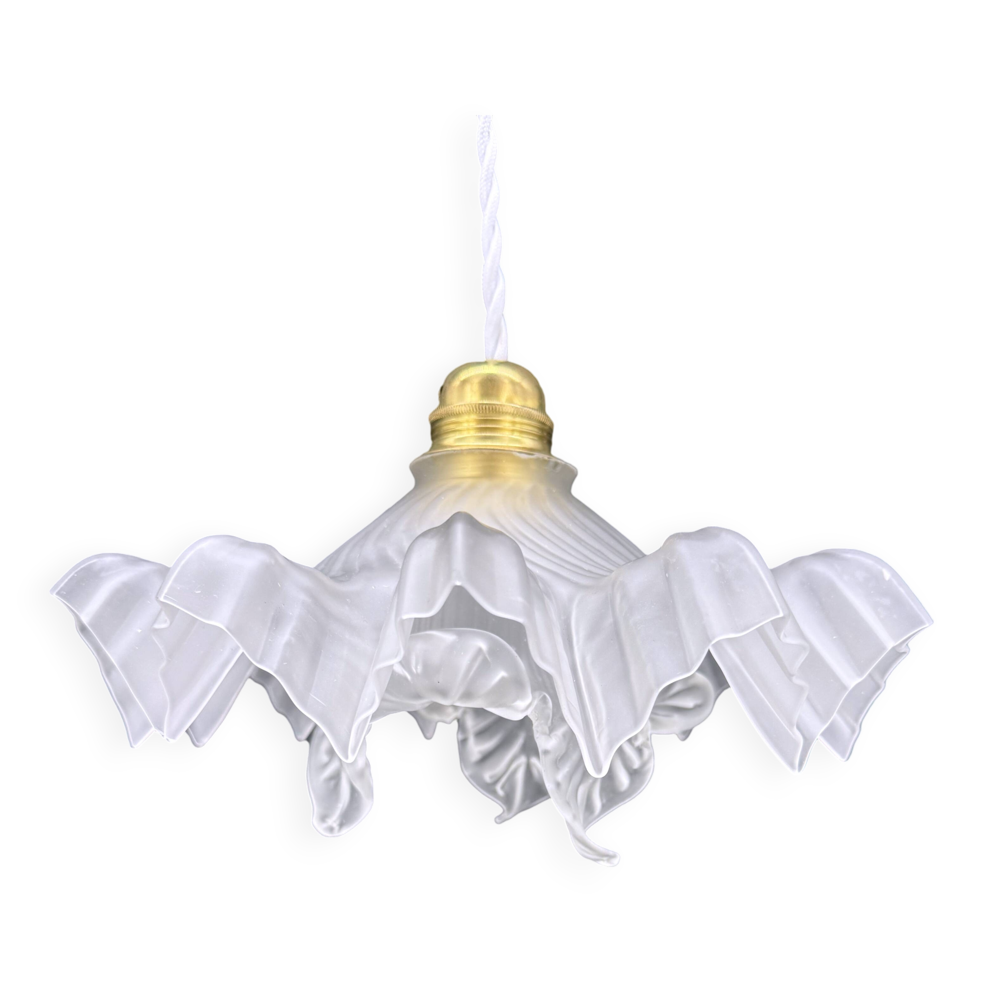 Double Medusa Pendant - Art Nouveau Molded Draped Frosted Glass