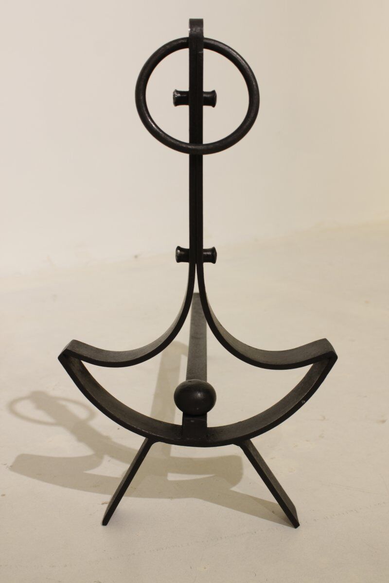 Pair of modernist wrought iron fire dogs