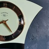 Vintage formica clock asymmetrical silent wall clock "BC Paris electric black green"