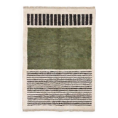 Tapis beni ouraine fait main verte et blanc taille 1,4/2,6 m