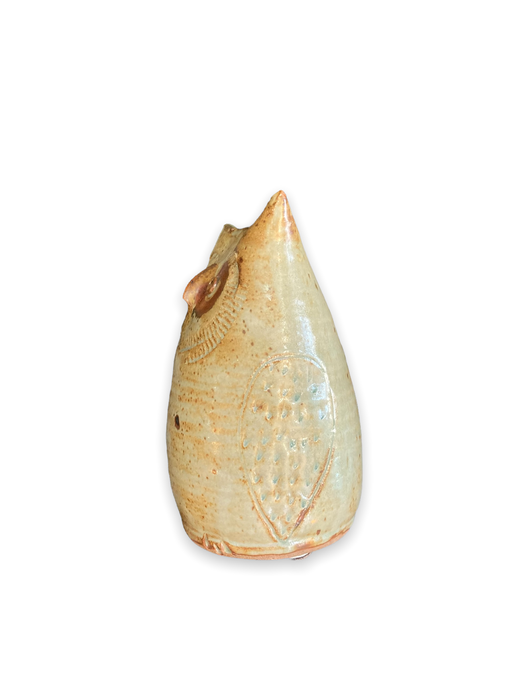 Vase pique fleur representing a sandstone owl, by Ginette and Edouard Solorzano