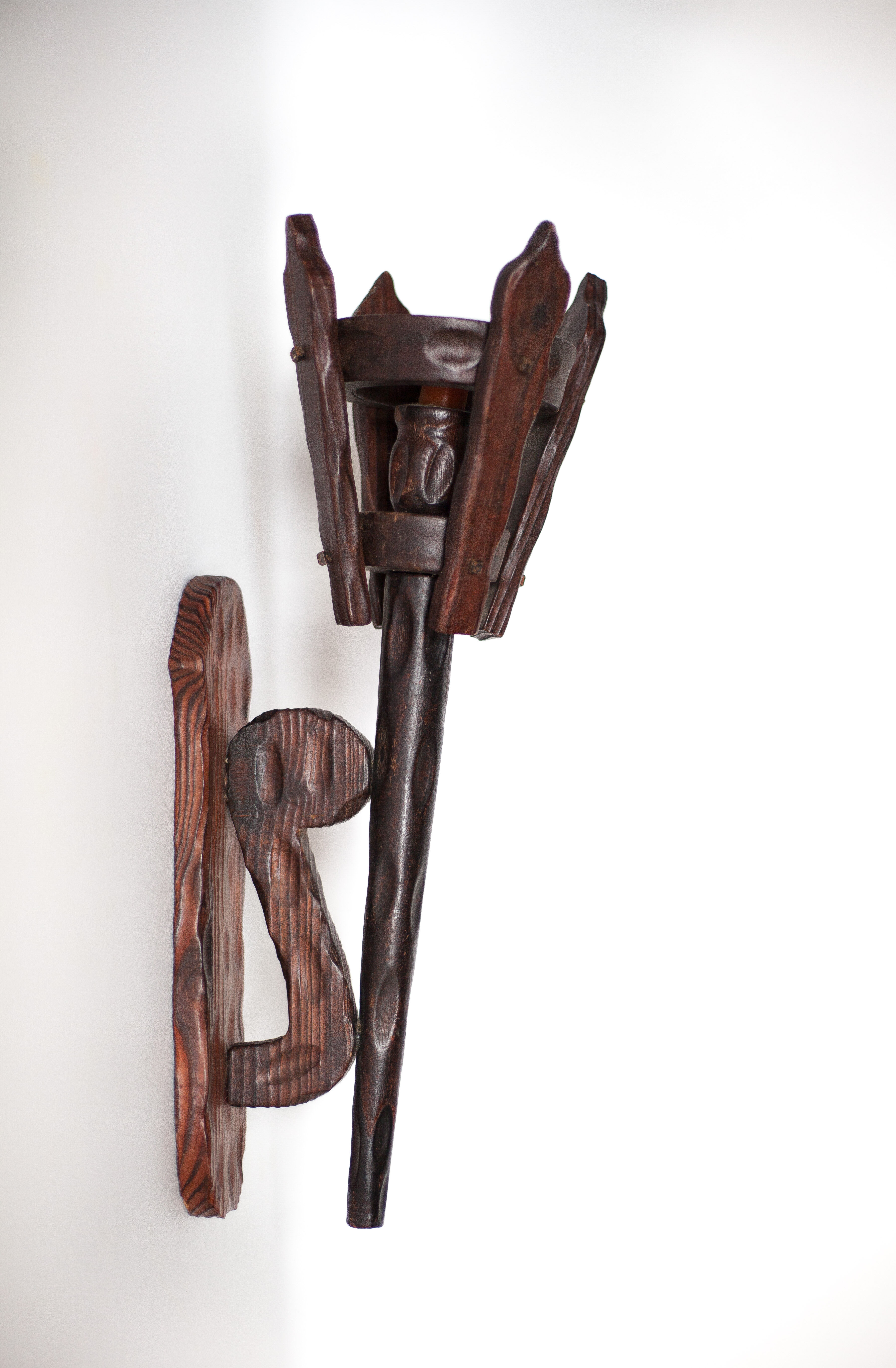 Pair of brutalist wood candle holders