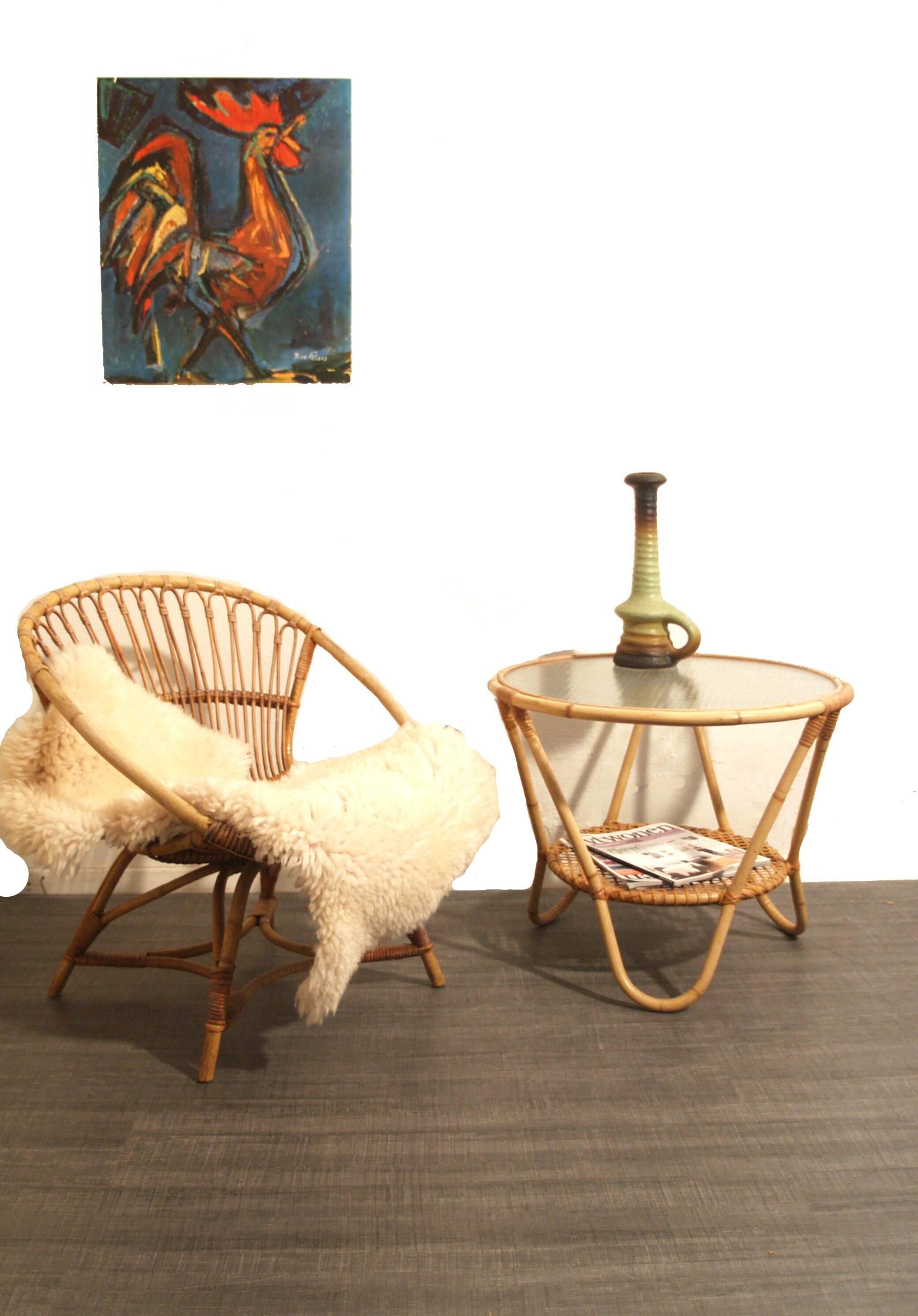 Rohe Noordwolde (Dutch) vintage rattan armchair from the 1960s design Dirk van Sliedregt