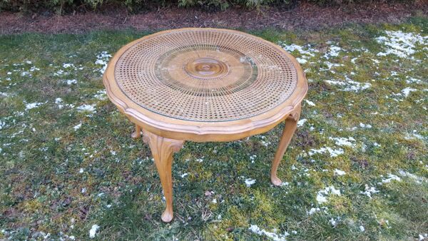 Table basse style anglais bois et cannage