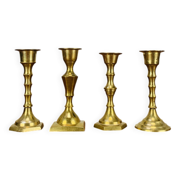 4 vintage gold-plated brass candlesticks