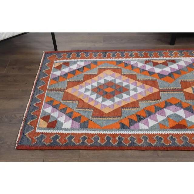 1970s Vintage Turkish Oushak Handmade Wool Cotton Brown Runner Rug 101x314