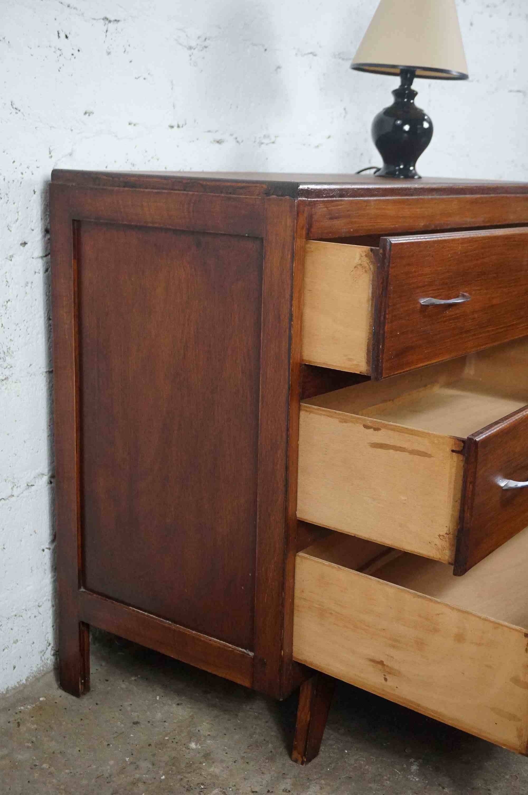 vintage 50s chest of drawers with three drawers and compass feet