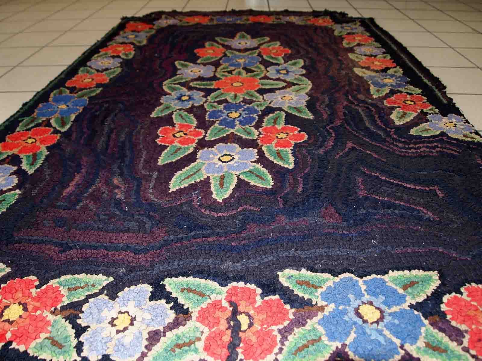 Old American Carpet Hooked handmade 103cm x 166cm 1920s, 1C677