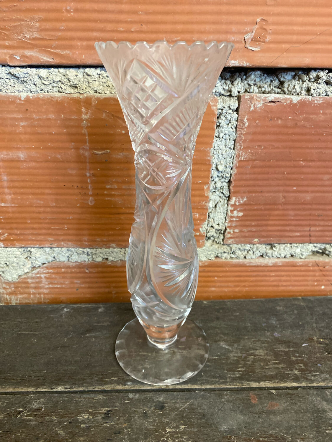 Vintage 1970s Cut Crystal Bohemian Vase #C866