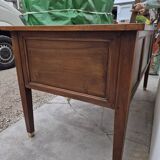 Louis XVI style minister's desk in solid walnut, 4 drawers, old manufacture