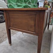 Louis XVI style minister's desk in solid walnut, 4 drawers, old manufacture