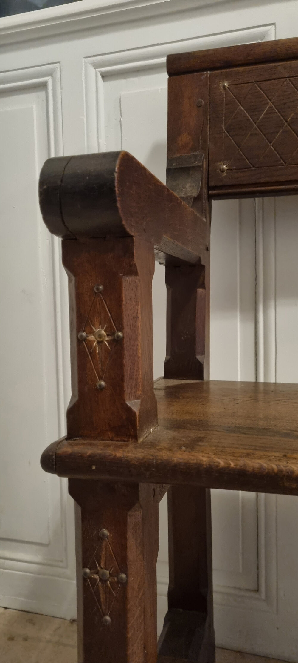 Stylized church pew, early twentieth century, solid wood