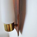 Scandinavian modern danish wall light in teak, brass and opaline glass, 1960s
