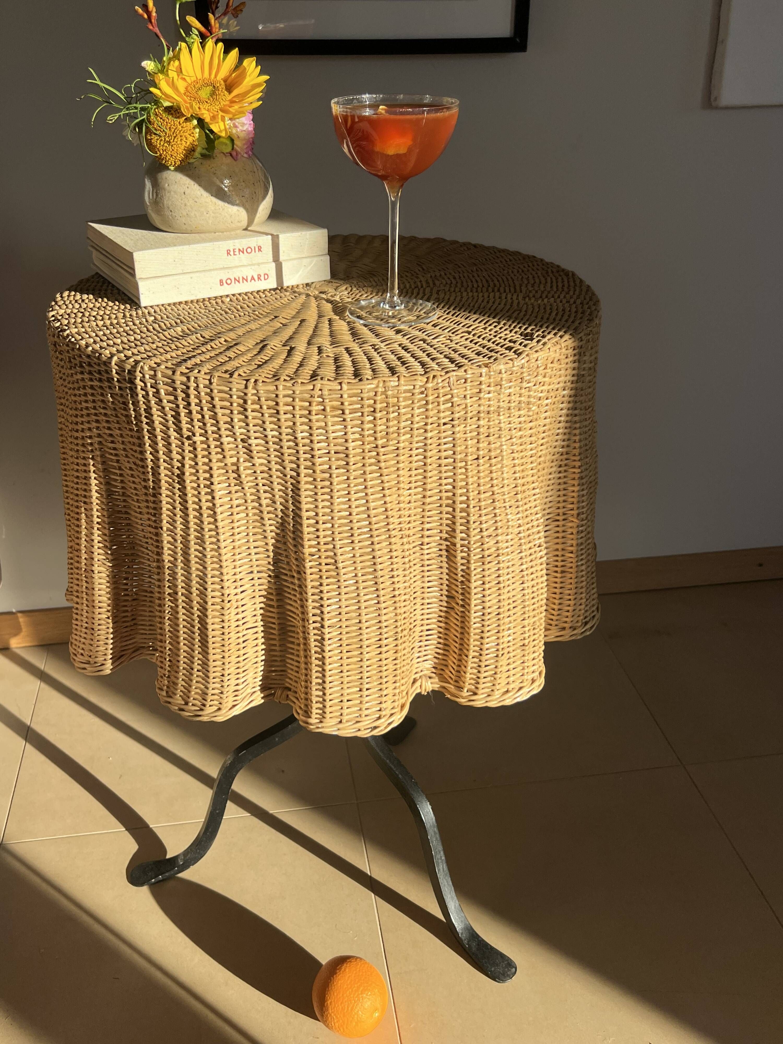 Ghost Trompe l’œil Table" side table in wicker – France, 1970s