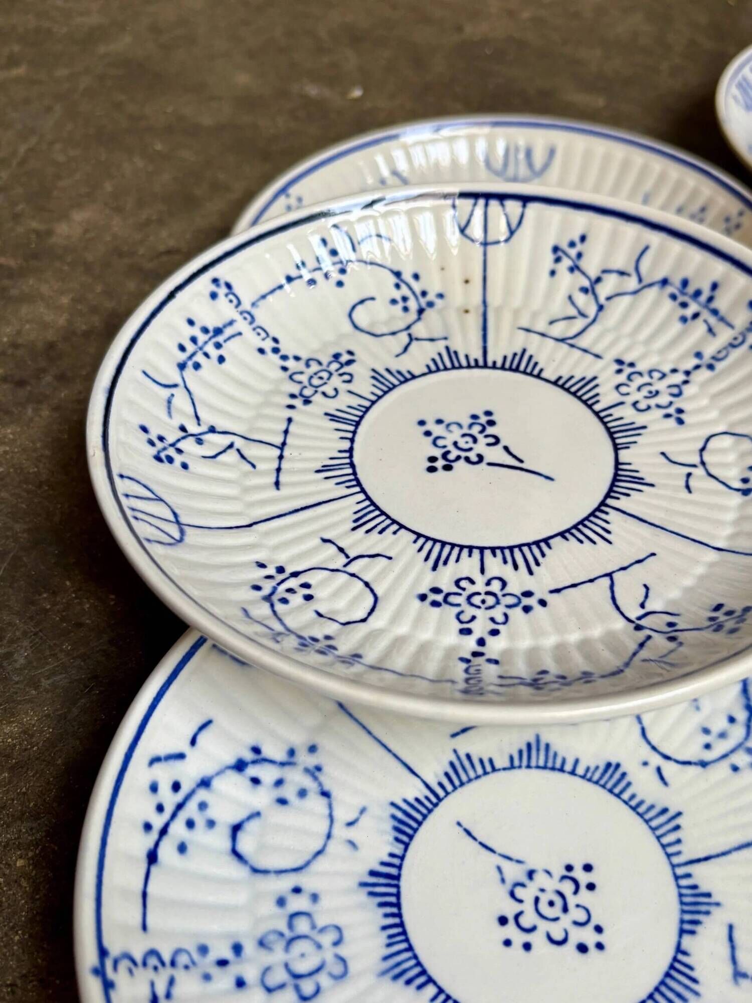 6 Boch La Louvière blue glazed earthenware bread plates, "Copenhagen" service - 1920s-30s