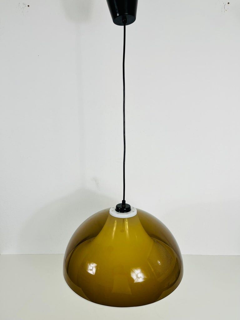 Brown and white acrylic glass suspension lamp, 1970