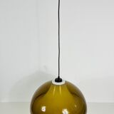 Lampe à suspension en verre acrylique brun et blanc, 1970