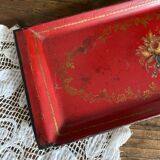 Antique metal tray with painted flowers