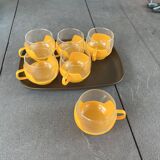 Set of 6 coffee cups and vintage tray