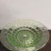 Art Deco Green Moulded Glass Coupe Centre Table with Metal Space Age Base