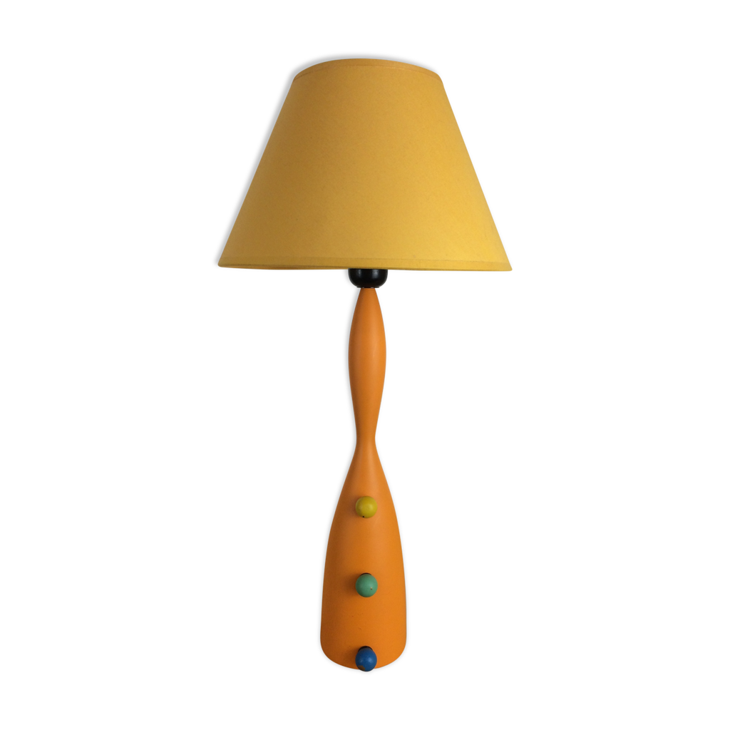 Lamp Olivier Villatte orange wood, 80s | Selency