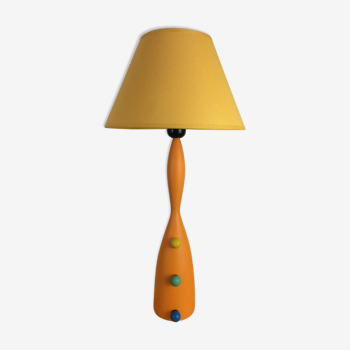 Lampe Olivier Villatte bois orange années 80