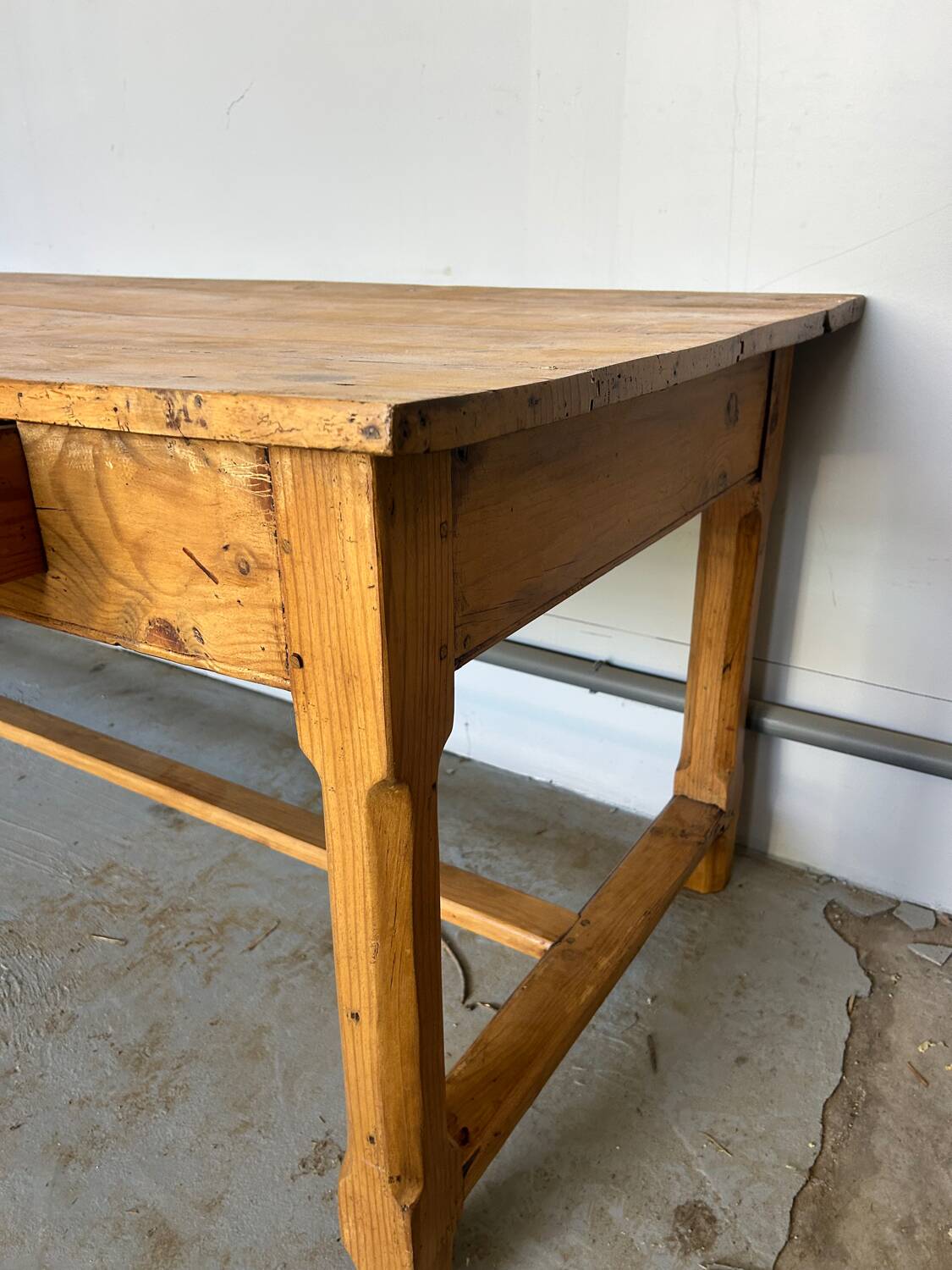 Antique solid wood farmhouse table with 2 drawers