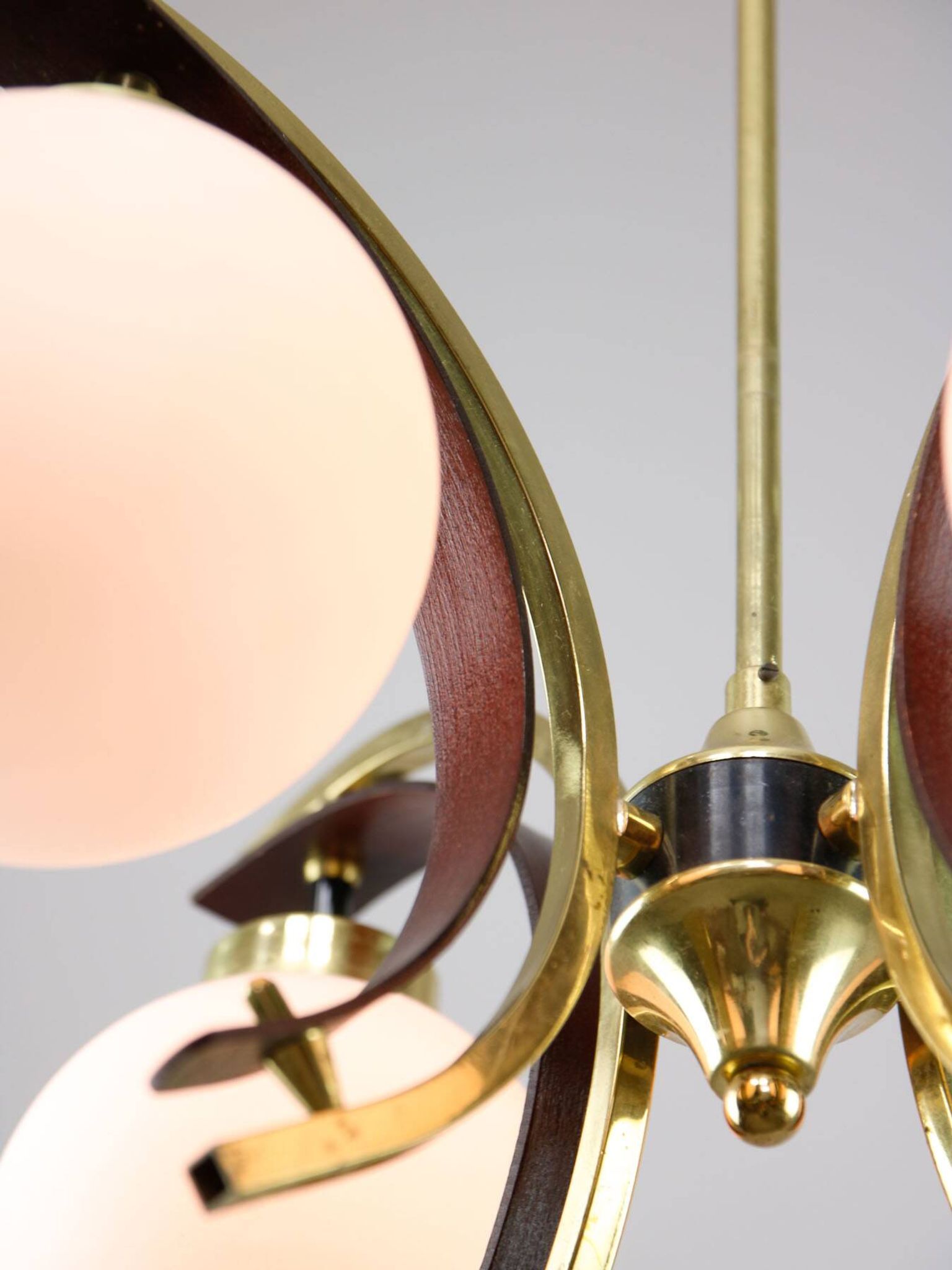 Mid-Century Modern Italian Brass and Opaline Chandelier