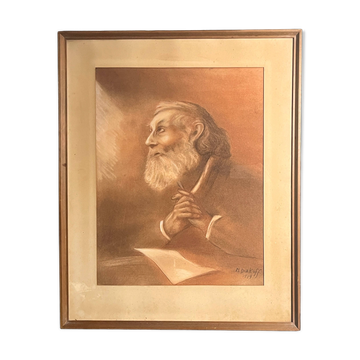 Red chalk portrait of an old man praying, signed and dated 20th century
