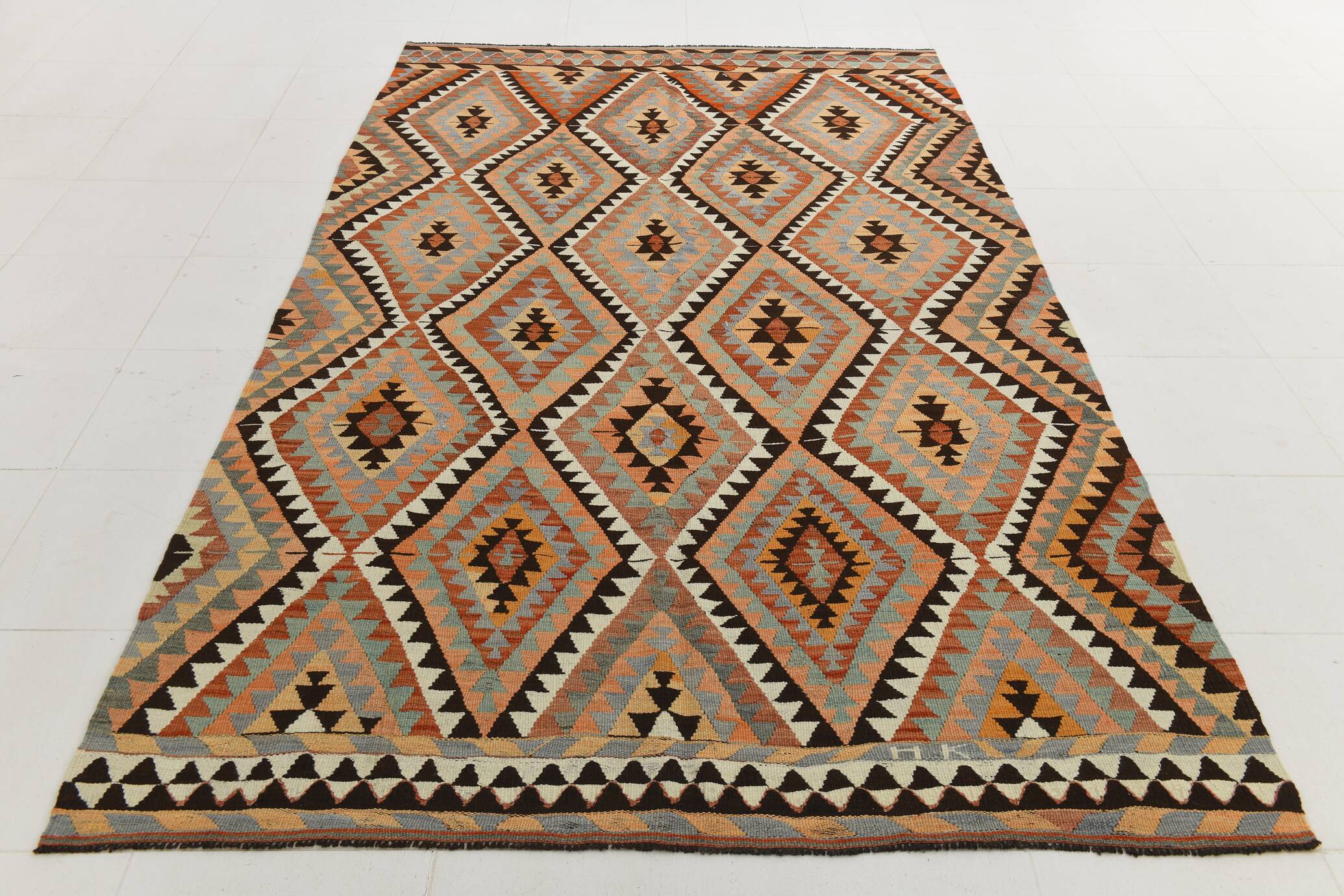 176x300Cm Faded Somon Turkish Kilim Rug, 6x10 Living Room Rug,