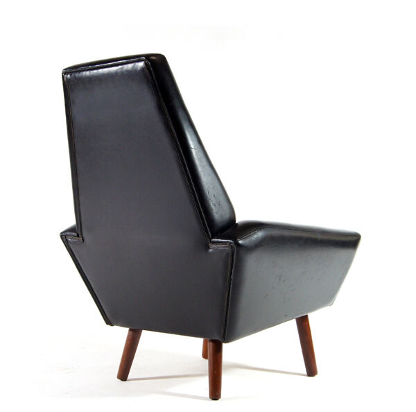 Danish teak & faux leather lounge armchair 60s