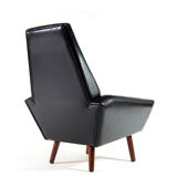 Fauteuil de salon danois en teck et faux cuir années 60