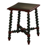 Vintage Scandinavian Stool Painted in Dark Green and Dark Red Wood, Folk Style, 1940s