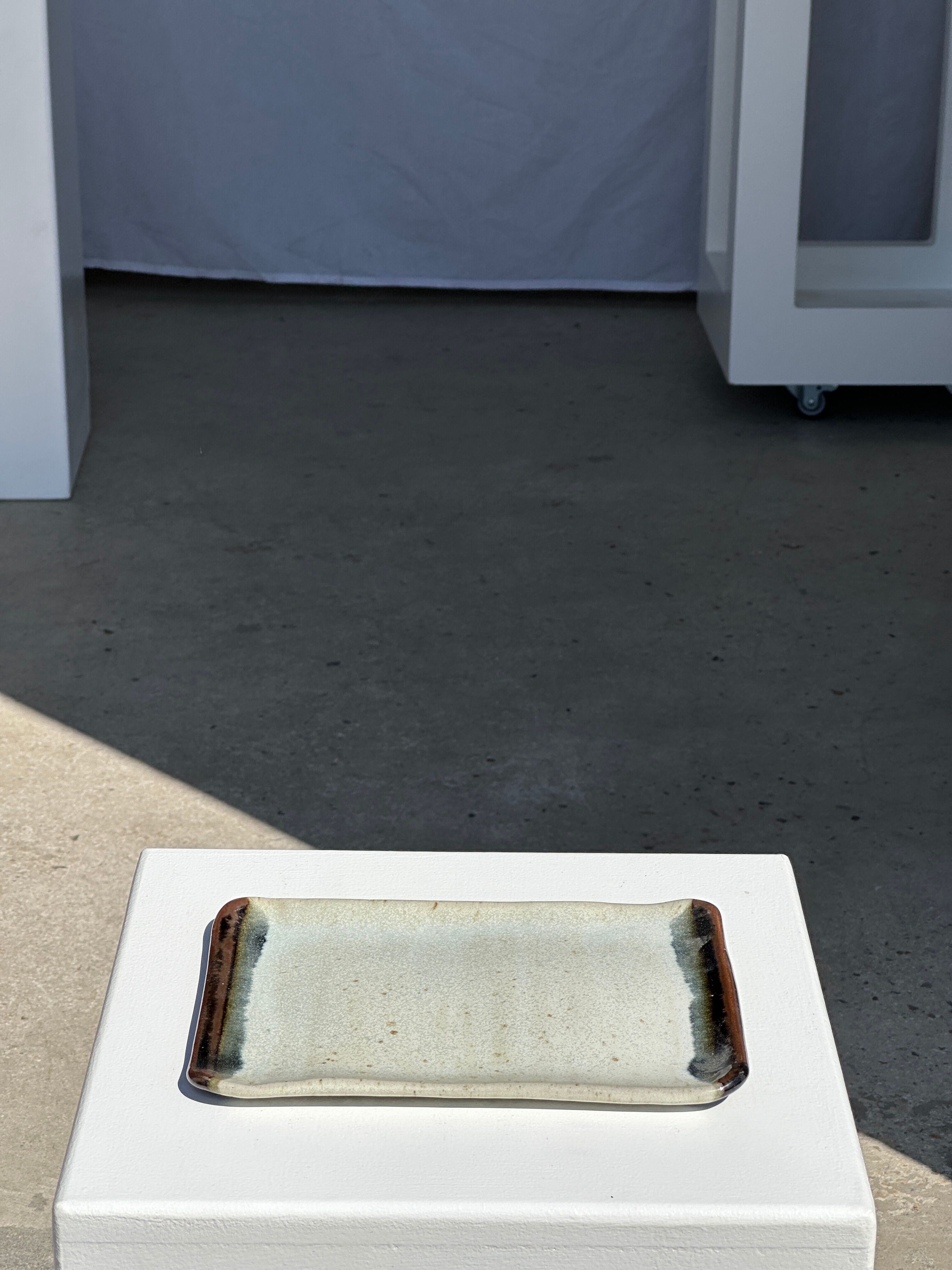 Trio of small rectangular serving dishes white and black Indonesian ceramic 21x16